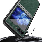 Til Samsung Galaxy Z Flip5 5G Telefoncover med krydstekstur i gummieret PU-læder og hårdt PC-telefoncover