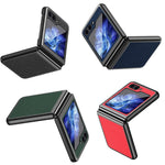 Til Samsung Galaxy Z Flip5 5G Telefoncover med krydstekstur i gummieret PU-læder og hårdt PC-telefoncover