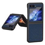 Til Samsung Galaxy Z Flip5 5G Telefoncover med krydstekstur i gummieret PU-læder og hårdt PC-telefoncover