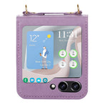 Til Samsung Galaxy Z Flip5 5G PU Læder PC Telefoncover Anti-fald Beskyttelsescover med Skulderrem