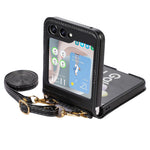 Til Samsung Galaxy Z Flip5 5G PU Læder PC Telefoncover Anti-fald Beskyttelsescover med Skulderrem