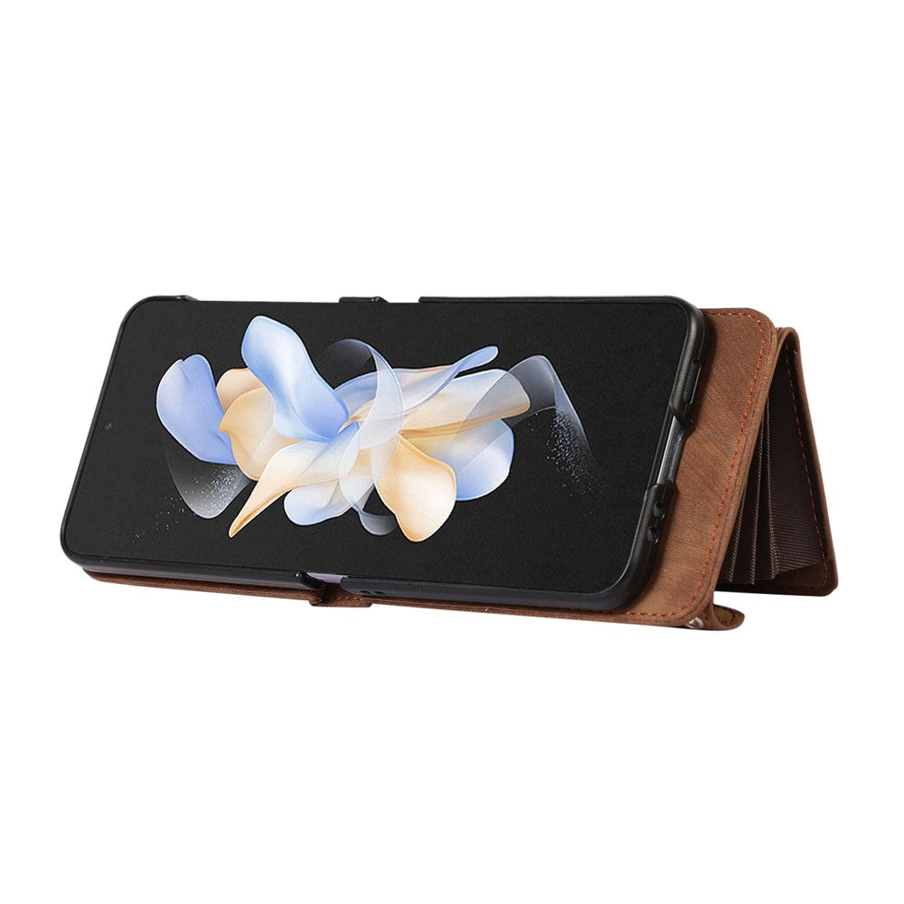 For Samsung Galaxy Z Flip5 5G RFID Blocking Card Bag Case PU Leather+PC Phone Cover with Kickstand