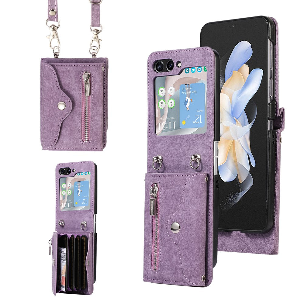For Samsung Galaxy Z Flip5 5G RFID Blocking Card Bag Case PU Leather+PC Phone Cover with Kickstand
