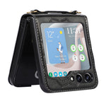 For Samsung Galaxy Z Flip5 5G Flower Imprinted Phone Case Anti-Drop PU Leather PC Cover with Shoulder Strap