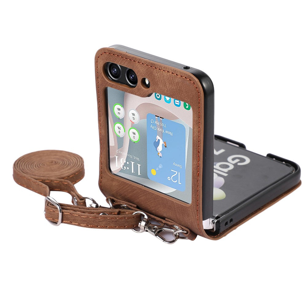 Til Samsung Galaxy Z Flip5 5G Skin Touch telefoncover Stødsikkert PU læder PC telefoncover med skulderrem