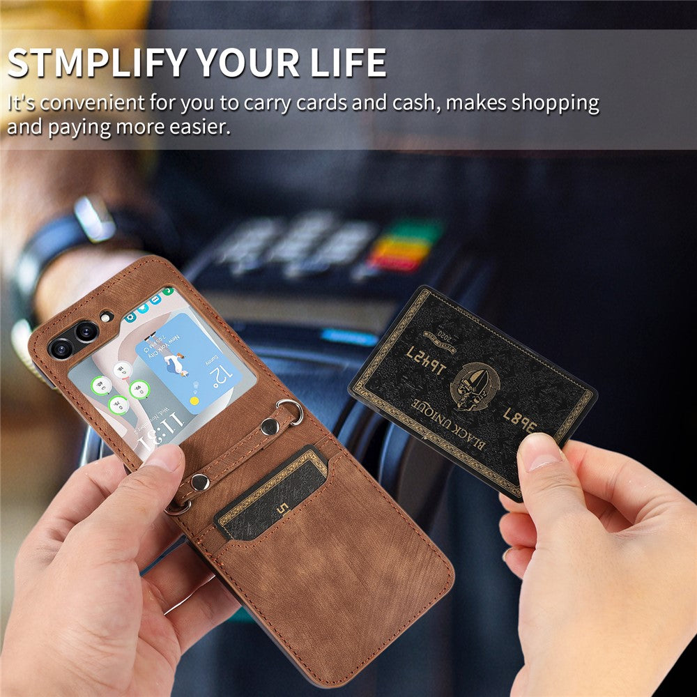 Til Samsung Galaxy Z Flip5 5G Skin Touch telefoncover Stødsikkert PU læder PC telefoncover med skulderrem