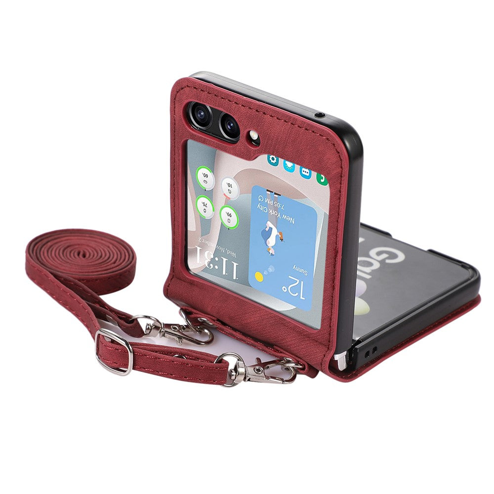 Til Samsung Galaxy Z Flip5 5G Skin Touch telefoncover Stødsikkert PU læder PC telefoncover med skulderrem