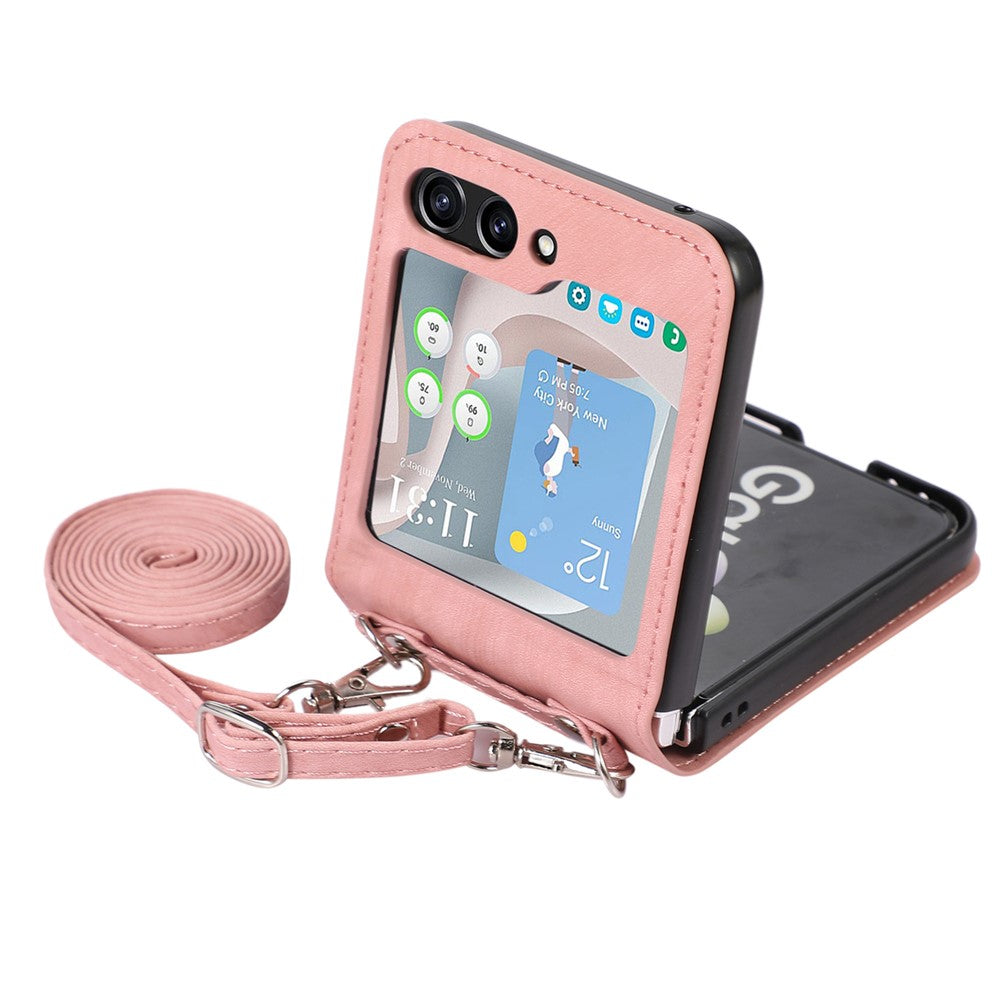 Til Samsung Galaxy Z Flip5 5G Skin Touch telefoncover Stødsikkert PU læder PC telefoncover med skulderrem