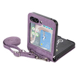 Til Samsung Galaxy Z Flip5 5G Skin Touch telefoncover Stødsikkert PU læder PC telefoncover med skulderrem