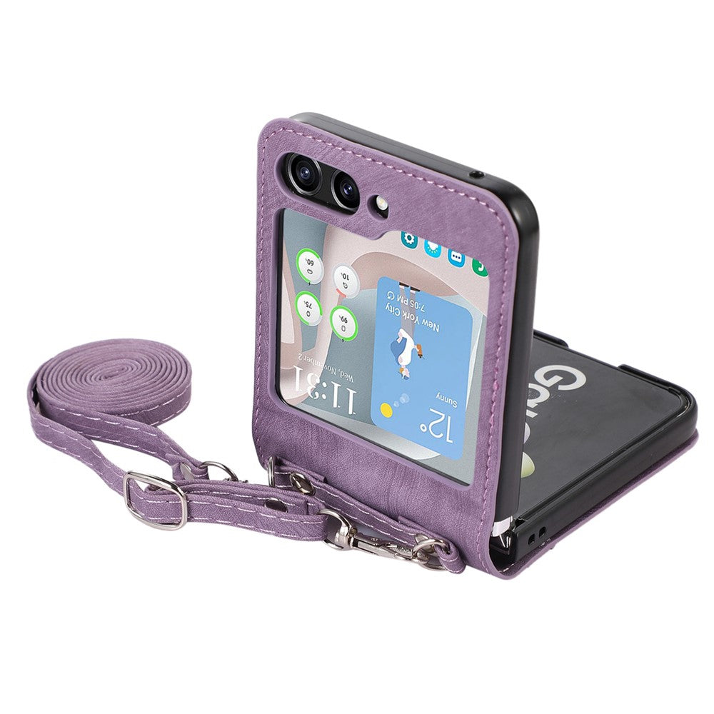 Til Samsung Galaxy Z Flip5 5G Skin Touch telefoncover Stødsikkert PU læder PC telefoncover med skulderrem