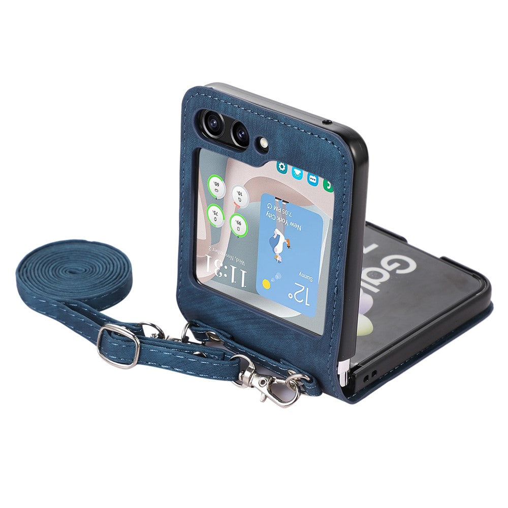 Til Samsung Galaxy Z Flip5 5G Skin Touch telefoncover Stødsikkert PU læder PC telefoncover med skulderrem
