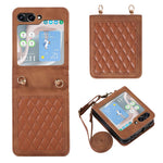 Grid-præget PU-læder PC-cover til Samsung Galaxy Z Flip5 5G Beskyttende telefonetui med skulderrem
