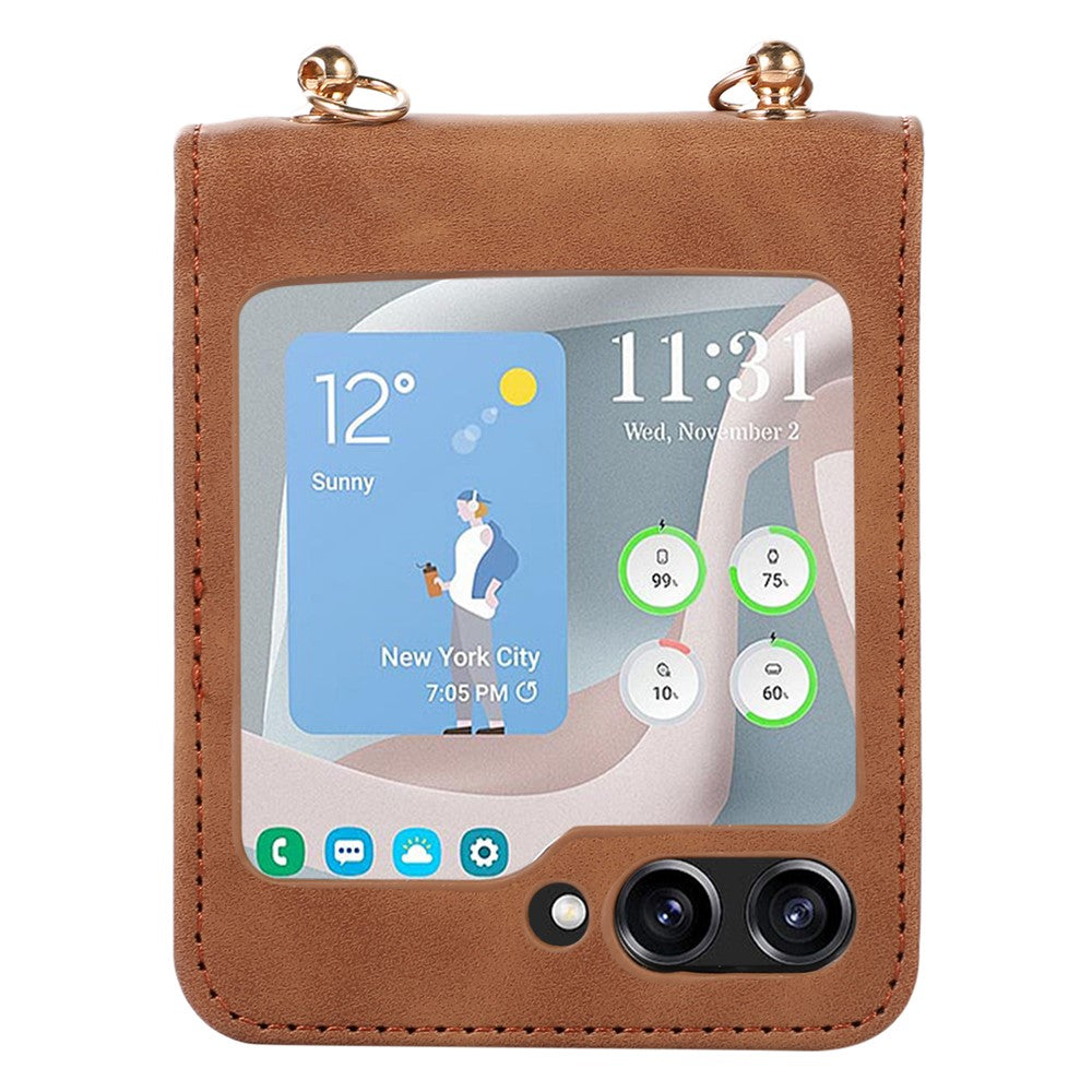 Grid-præget PU-læder PC-cover til Samsung Galaxy Z Flip5 5G Beskyttende telefonetui med skulderrem