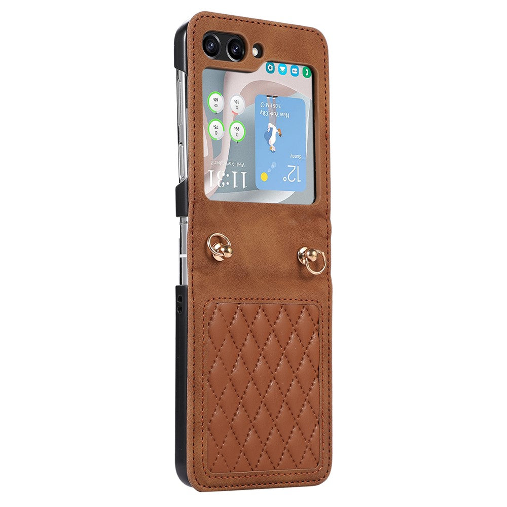 Grid-præget PU-læder PC-cover til Samsung Galaxy Z Flip5 5G Beskyttende telefonetui med skulderrem