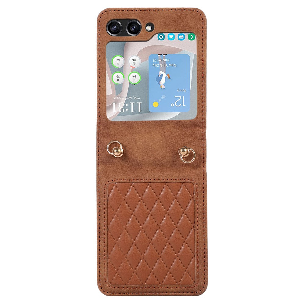 Grid-præget PU-læder PC-cover til Samsung Galaxy Z Flip5 5G Beskyttende telefonetui med skulderrem