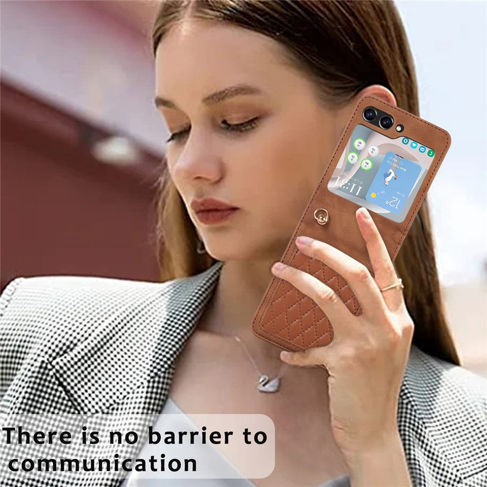 Grid-præget PU-læder PC-cover til Samsung Galaxy Z Flip5 5G Beskyttende telefonetui med skulderrem