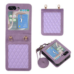 Grid-præget PU-læder PC-cover til Samsung Galaxy Z Flip5 5G Beskyttende telefonetui med skulderrem