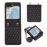 Grid-præget PU-læder PC-cover til Samsung Galaxy Z Flip5 5G Beskyttende telefonetui med skulderrem