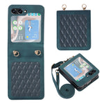 Grid-præget PU-læder PC-cover til Samsung Galaxy Z Flip5 5G Beskyttende telefonetui med skulderrem
