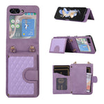 Grid Imprinted Protective Wallet Case for Samsung Galaxy Z Flip5 5G PU Leather PC Phone Cover with Shoulder Strap