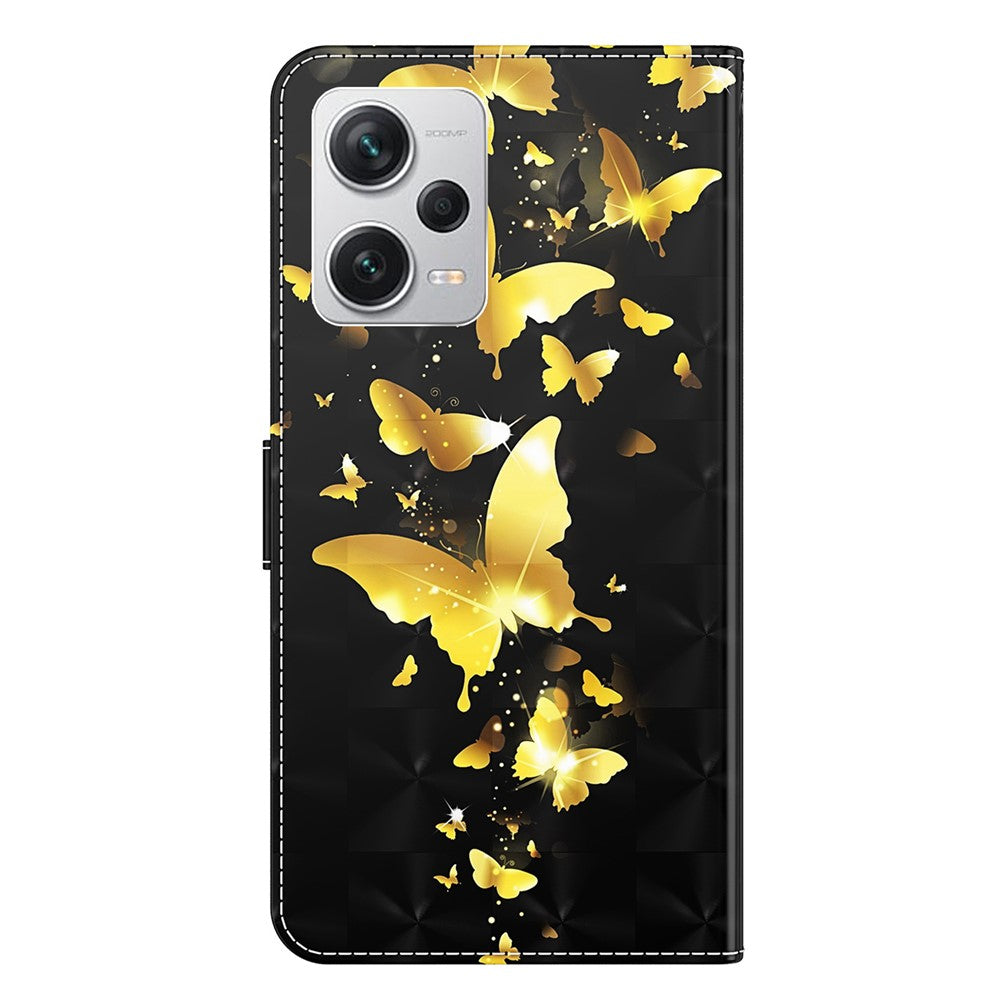 Xiaomi Redmi Note 12 Pro+ 5G Läderplånboksfodral med 3D-mönstertryck och stativ med rem
