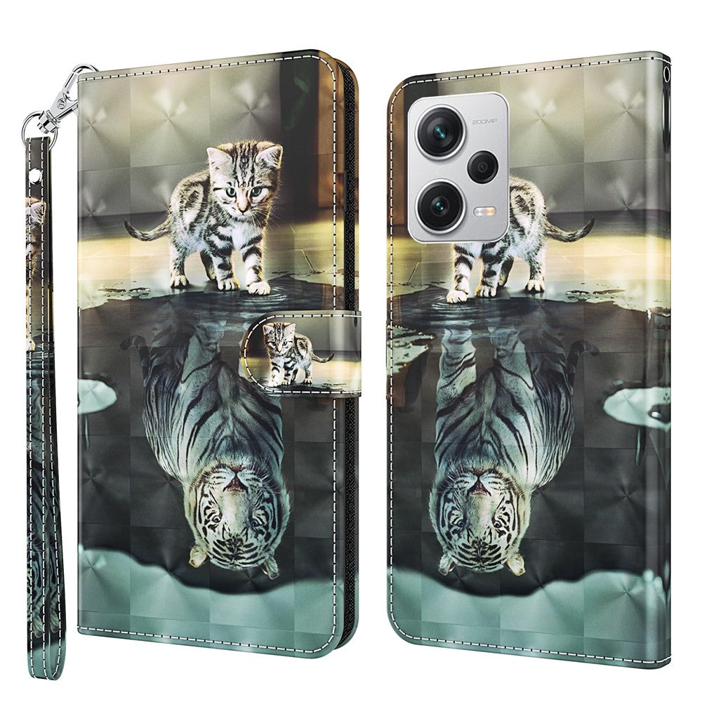 For Xiaomi Redmi Note 12 Pro+ 5G Leather Wallet Phone Case 3D Pattern Printing Stand Cover with Strap