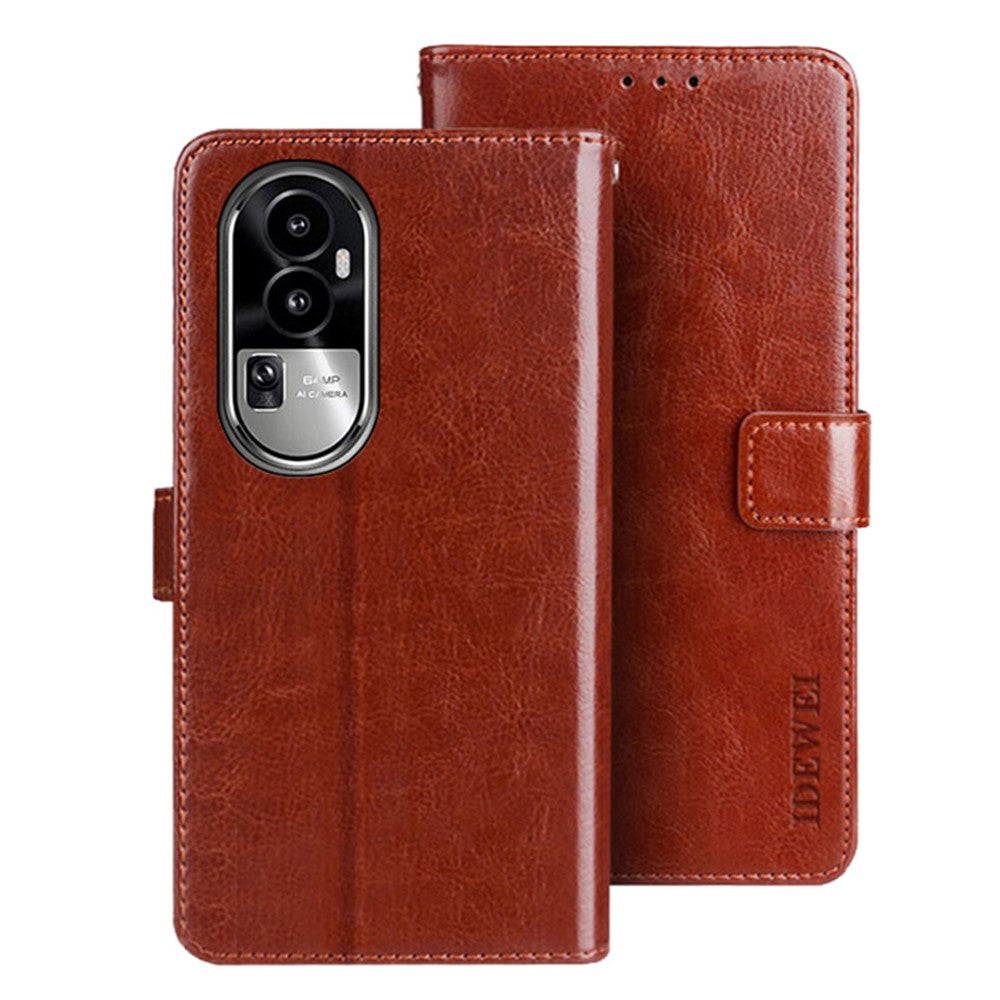 IDEWEI For Oppo Reno10 Pro+ 5G Anti-Fingerprint Phone Shell Wallet Crazy Horse Texture Stand Leather Case Cover
