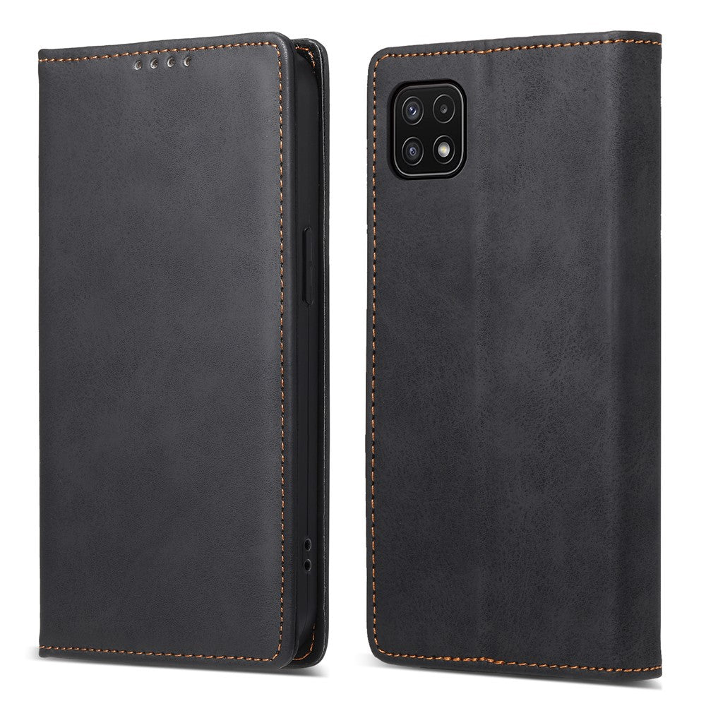 DF-05 For Samsung Galaxy A22 5G (EU Version) RFID Blocking Phone Case Leather Wallet Stand Anti-drop Cover