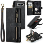 For Google Pixel 8 Pro Phone Cases with Strap CASEME C30 Zipper Multiple Card Holder PU Leather Cover