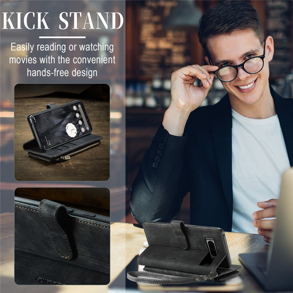For Google Pixel 8 Pro Phone Cases with Strap CASEME C30 Zipper Multiple Card Holder PU Leather Cover