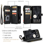 For Google Pixel 8 Pro Phone Cases with Strap CASEME C30 Zipper Multiple Card Holder PU Leather Cover