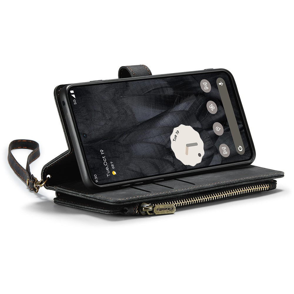 For Google Pixel 8 Pro Phone Cases with Strap CASEME C30 Zipper Multiple Card Holder PU Leather Cover