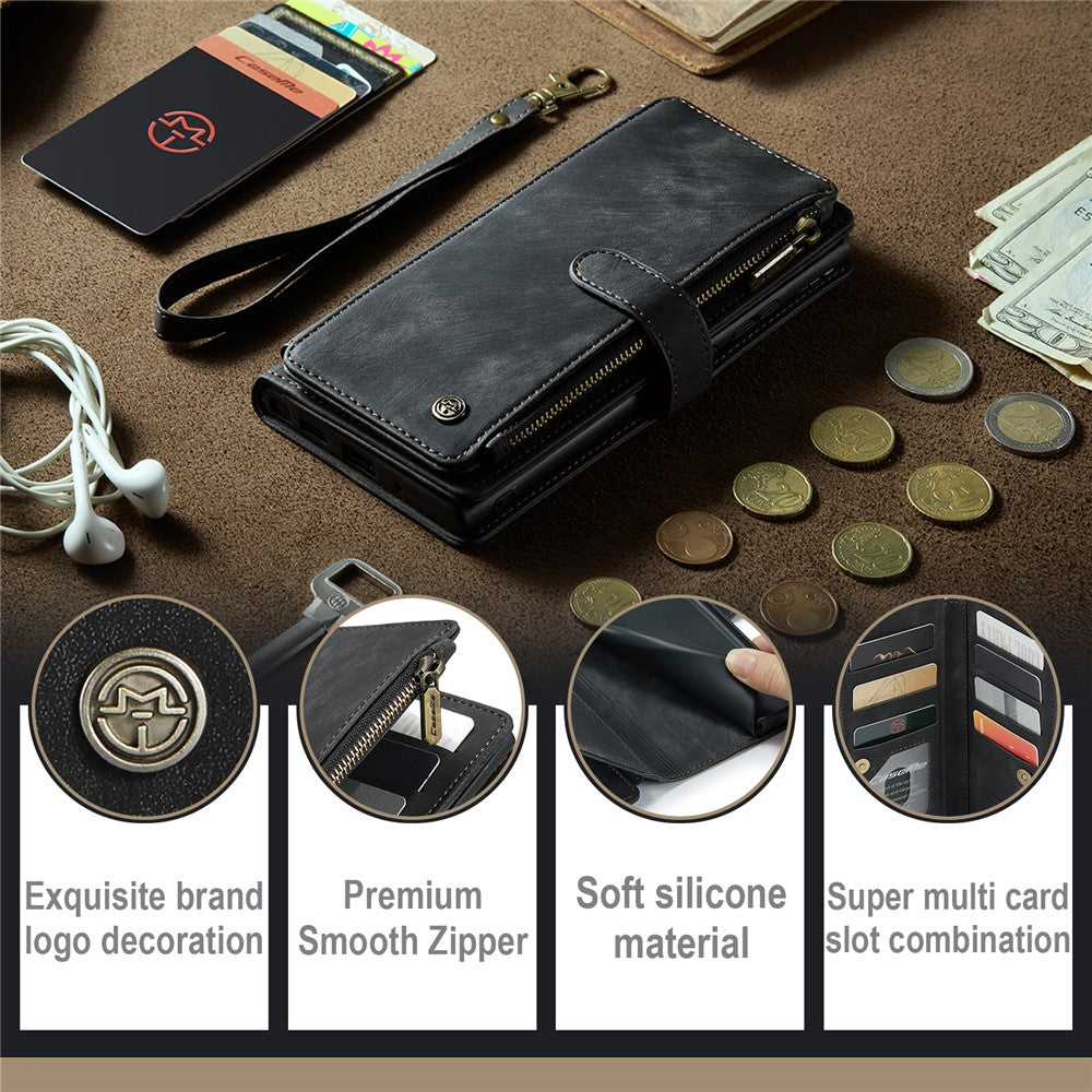 For Google Pixel 8 Pro Phone Cases with Strap CASEME C30 Zipper Multiple Card Holder PU Leather Cover
