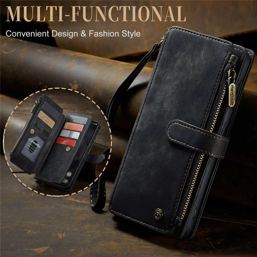 For Google Pixel 8 Pro Phone Cases with Strap CASEME C30 Zipper Multiple Card Holder PU Leather Cover