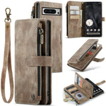 For Google Pixel 8 Pro Phone Cases with Strap CASEME C30 Zipper Multiple Card Holder PU Leather Cover