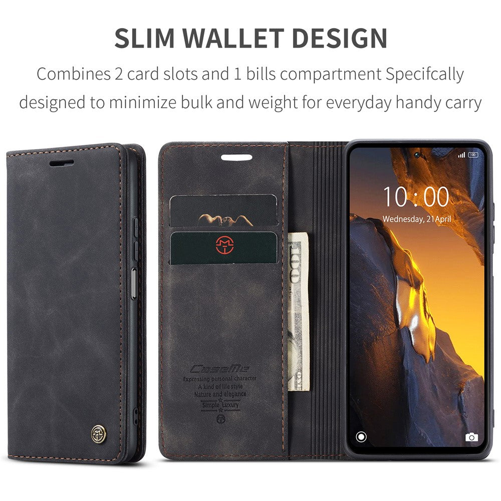 CASEME 013-serien för Xiaomi Poco F5 5G / Redmi Note 12 Turbo PU-läder plånboksfodral i stativ, smartphone-skydd