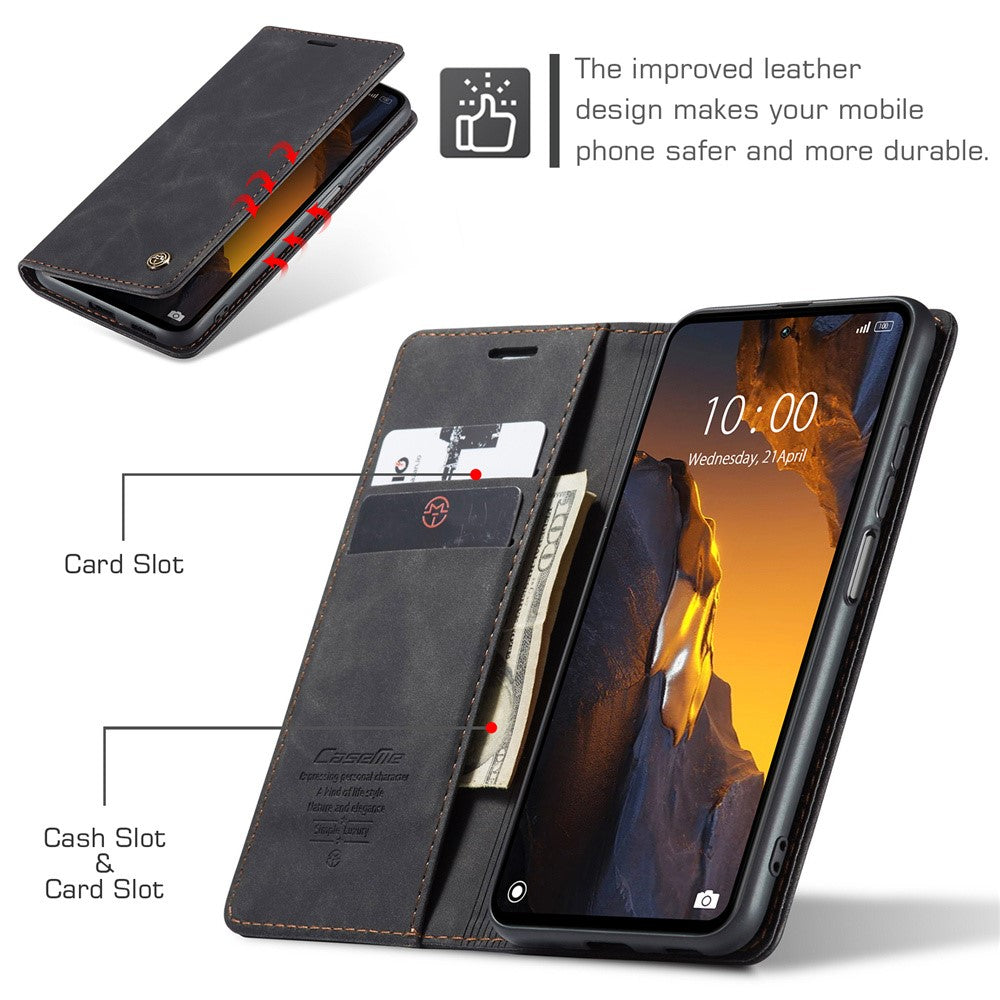 CASEME 013-serien för Xiaomi Poco F5 5G / Redmi Note 12 Turbo PU-läder plånboksfodral i stativ, smartphone-skydd