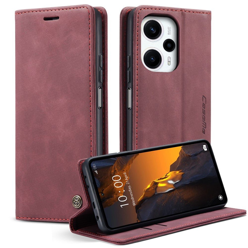 CASEME 013-serien för Xiaomi Poco F5 5G / Redmi Note 12 Turbo PU-läder plånboksfodral i stativ, smartphone-skydd