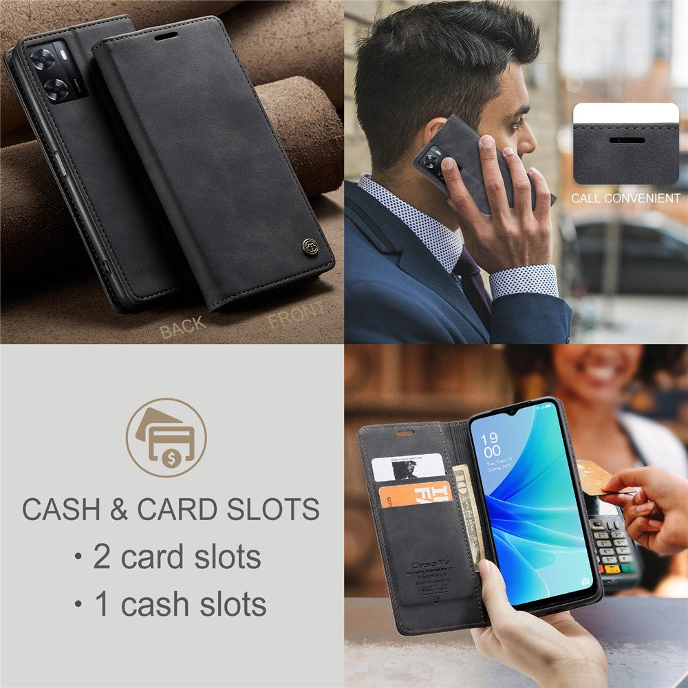 CASEME 013-serien Läderfodral för Oppo A57 4G / A57s 4G / A57e 4G / A77 4G / A77s 4G / OnePlus Nord N20 SE 4G Plånboksfodral med stativ
