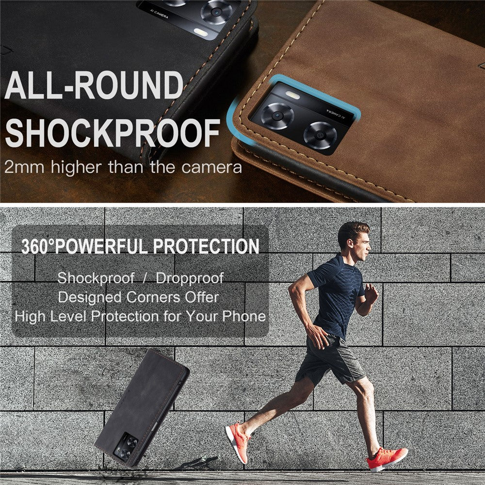 CASEME 013-serien Läderfodral för Oppo A57 4G / A57s 4G / A57e 4G / A77 4G / A77s 4G / OnePlus Nord N20 SE 4G Plånboksfodral med stativ