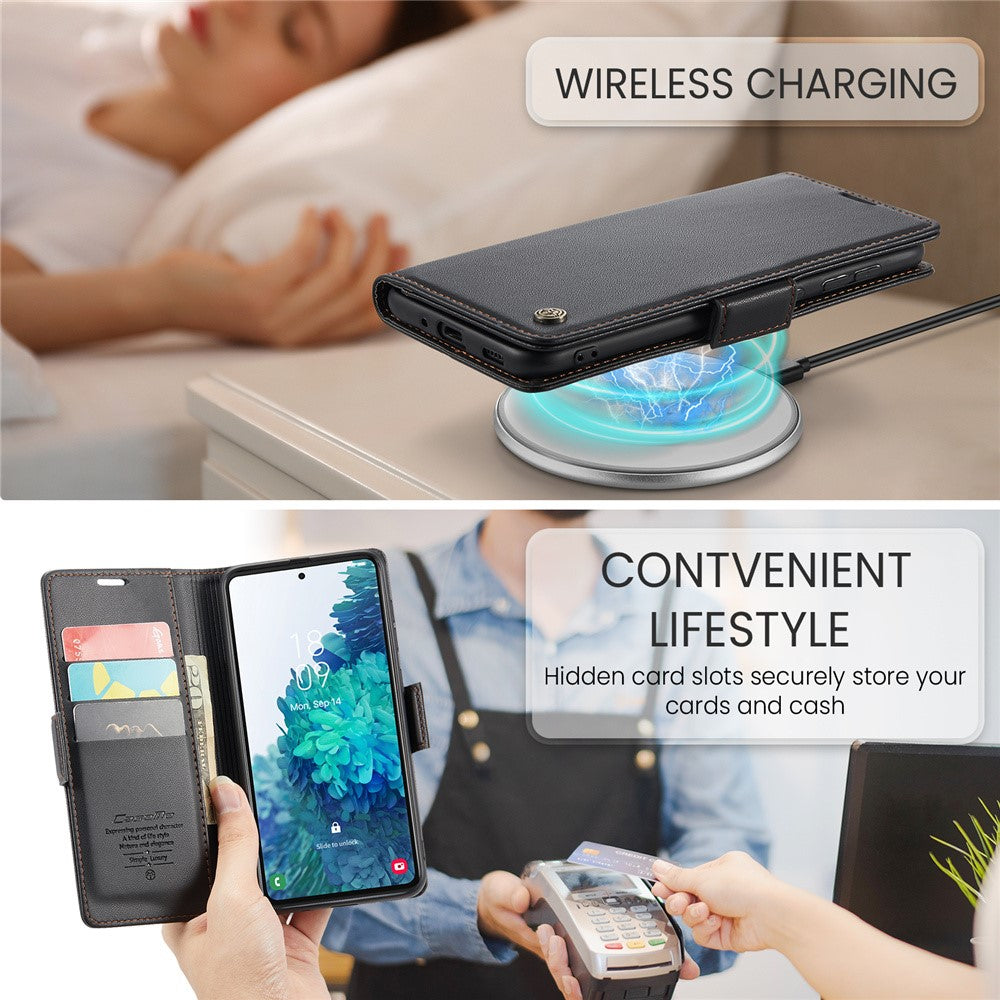 For Samsung Galaxy S20 FE / S20 FE 5G / S20 FE 2022 / S20 Lite Leather Case CASEME 023 RFID Blocking 3 Card Slot Mobile Cover