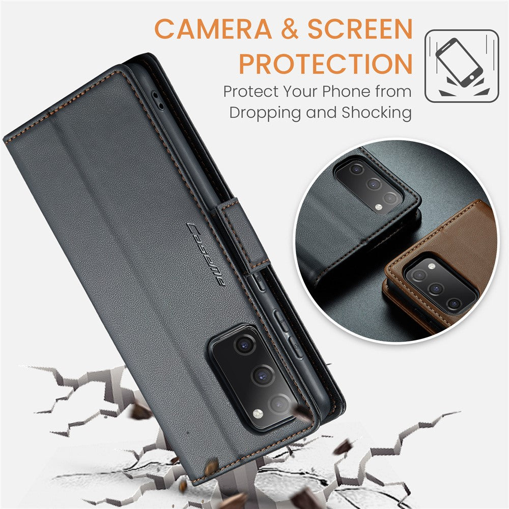 For Samsung Galaxy S20 FE / S20 FE 5G / S20 FE 2022 / S20 Lite Leather Case CASEME 023 RFID Blocking 3 Card Slot Mobile Cover