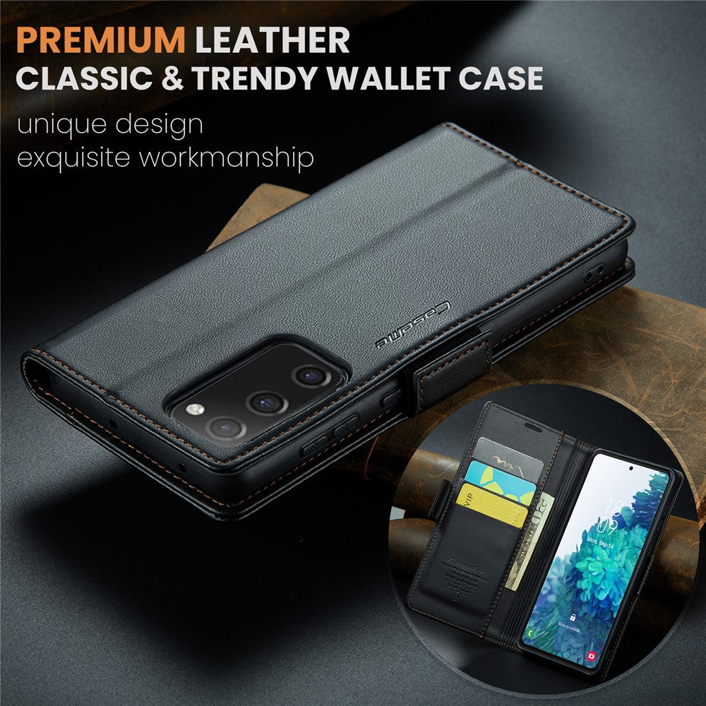 For Samsung Galaxy S20 FE / S20 FE 5G / S20 FE 2022 / S20 Lite Leather Case CASEME 023 RFID Blocking 3 Card Slot Mobile Cover