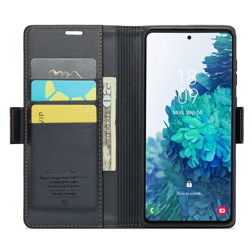 For Samsung Galaxy S20 FE / S20 FE 5G / S20 FE 2022 / S20 Lite Leather Case CASEME 023 RFID Blocking 3 Card Slot Mobile Cover