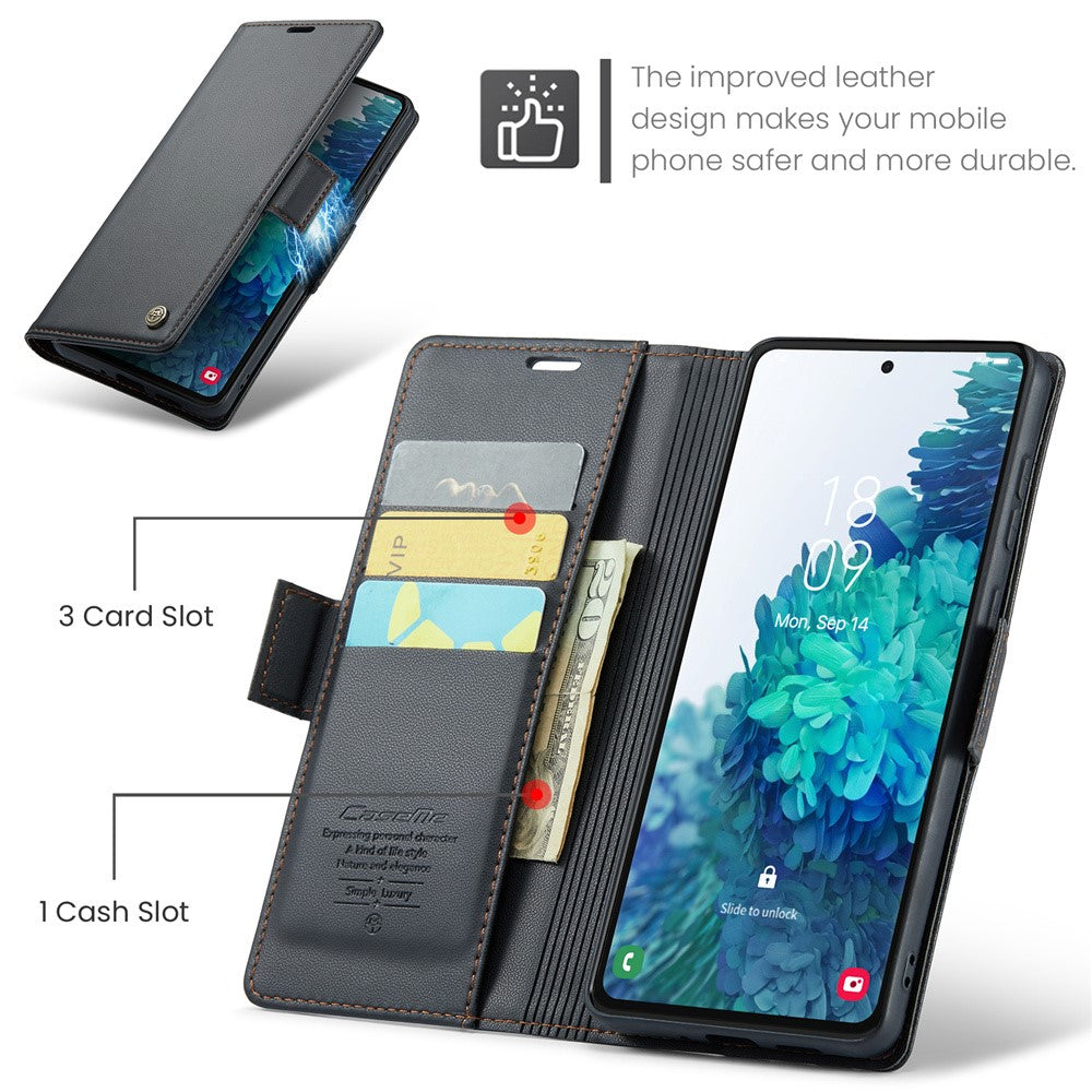 For Samsung Galaxy S20 FE / S20 FE 5G / S20 FE 2022 / S20 Lite Leather Case CASEME 023 RFID Blocking 3 Card Slot Mobile Cover