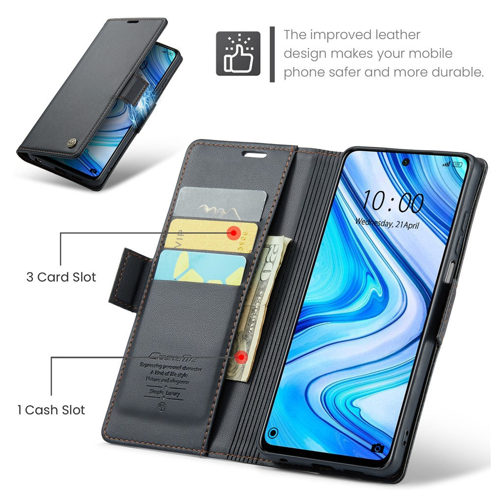 For Xiaomi Redmi Note 9S 4G / Note 9 Pro 4G / Note 9 Pro Max Leather Case CASEME 023 RFID Blocking 3 Card Slot Mobile Cover