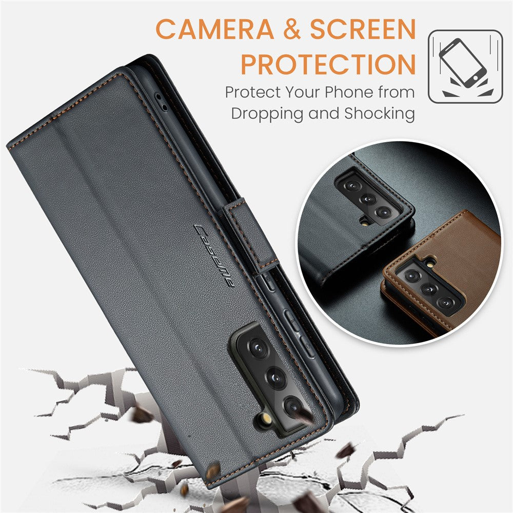 For Samsung Galaxy S21 FE 5G Leather Case CASEME 023 RFID Blocking 3 Card Slot Mobile Cover
