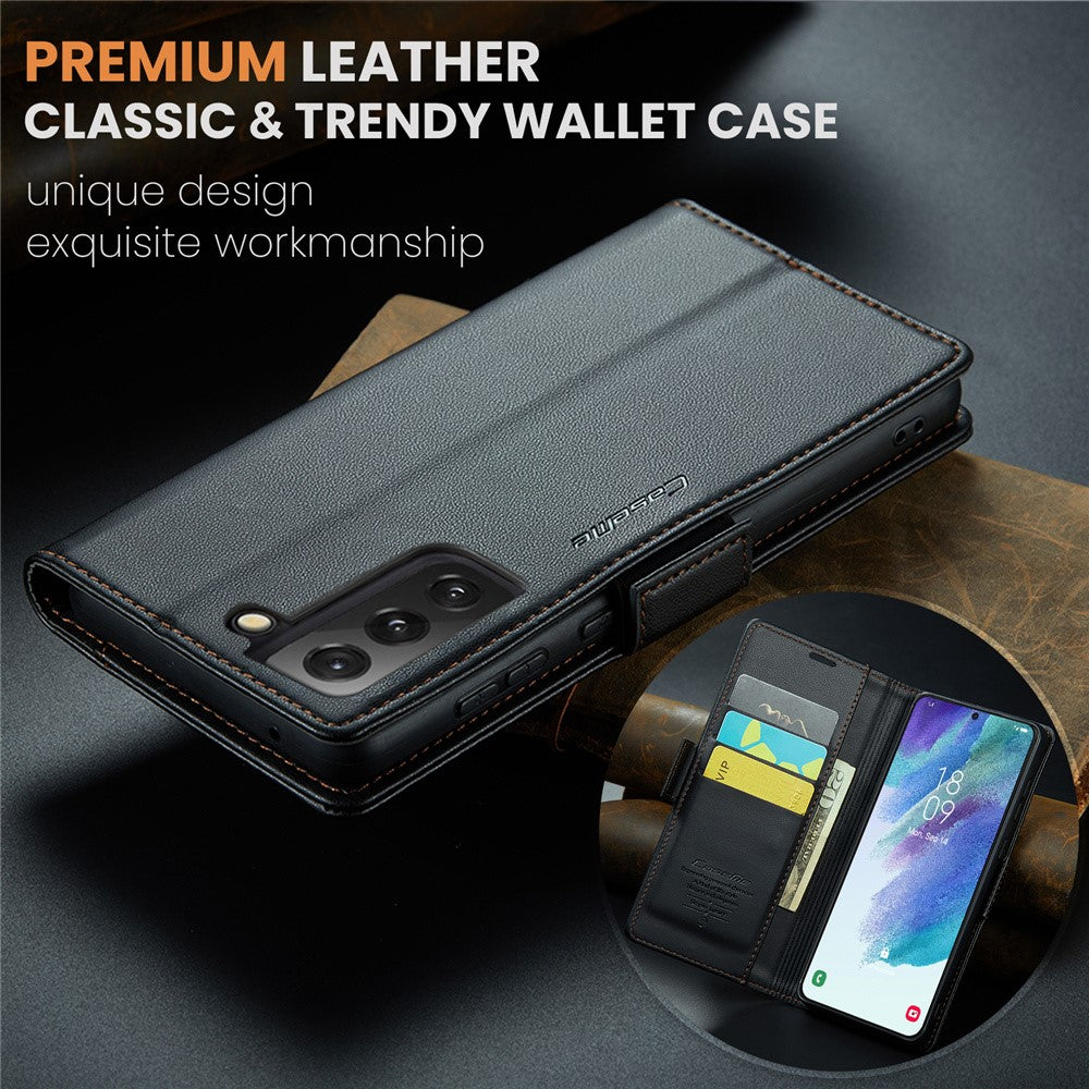 For Samsung Galaxy S21 FE 5G Leather Case CASEME 023 RFID Blocking 3 Card Slot Mobile Cover