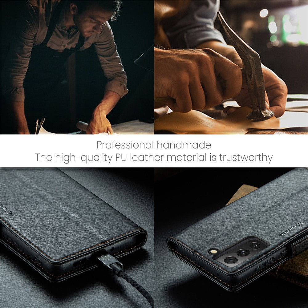For Samsung Galaxy S21 FE 5G Leather Case CASEME 023 RFID Blocking 3 Card Slot Mobile Cover
