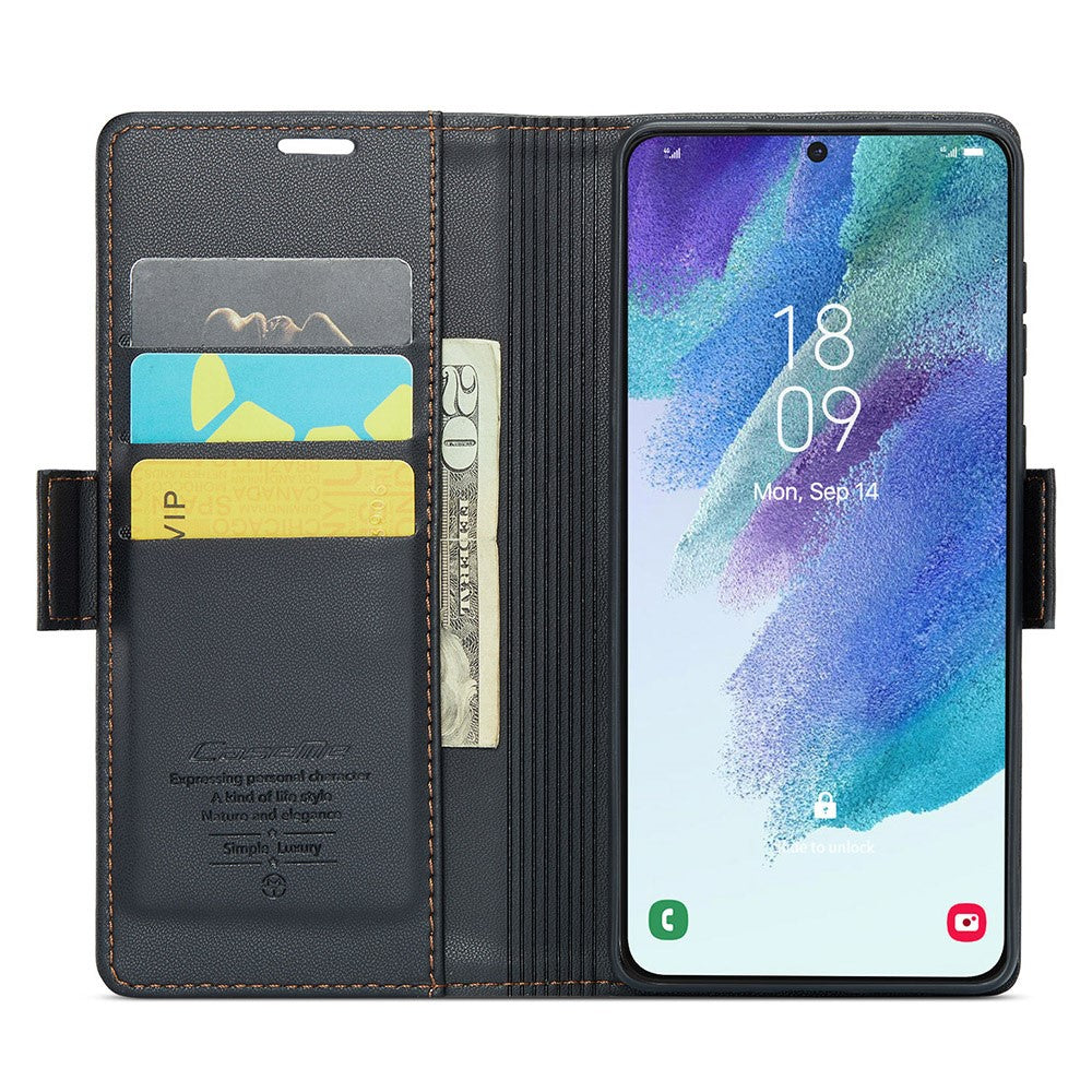 For Samsung Galaxy S21 FE 5G Leather Case CASEME 023 RFID Blocking 3 Card Slot Mobile Cover